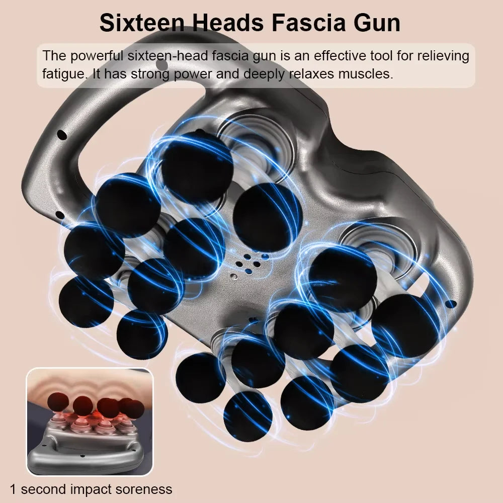 Professional Fascia Massage Gun – Deep Tissue Relief with 16 or 6 Interchangeable Heads