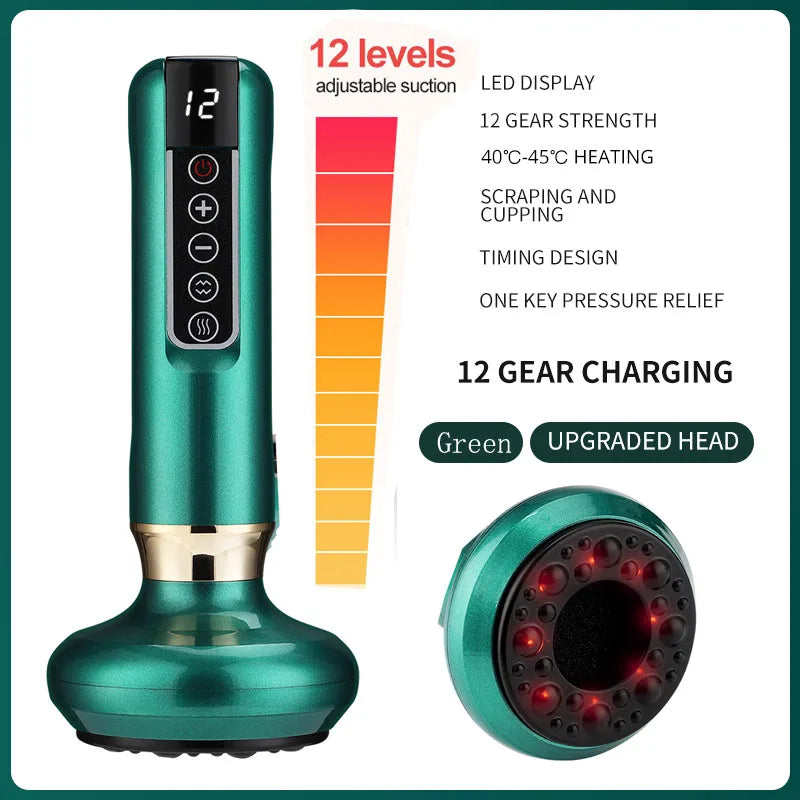 Electric Cupping Therapy Massager – 6/12 Gear Vacuum Suction with Heat, Gua Sha Scraping & Anti-Cellulite Body Slimming