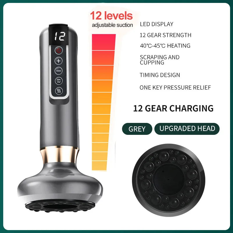 Electric Cupping Therapy Massager – 6/12 Gear Vacuum Suction with Heat, Gua Sha Scraping & Anti-Cellulite Body Slimming