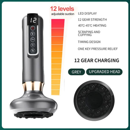 Electric Cupping Therapy Massager – 6/12 Gear Vacuum Suction with Heat, Gua Sha Scraping & Anti-Cellulite Body Slimming